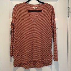 Madewell tan and red striped tunic top